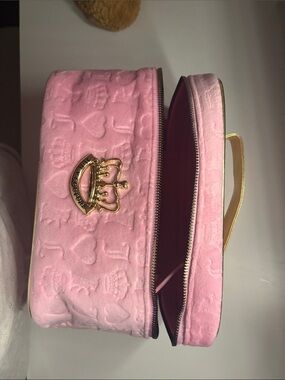 Juicy Coture Pink Velvet Cosmetic Case with Gold Crown Accent